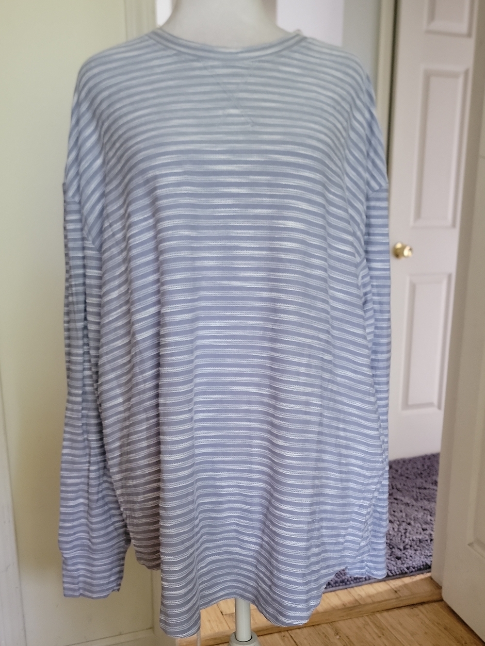 Coastal Comfort Light Blue Striped Long-Sleeve Top